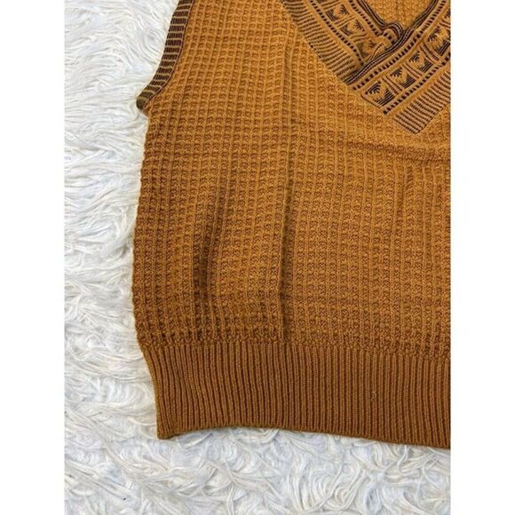 Adam Sloane Vintage 70s Mens Yellow Gold Waffle Knit Sweater Vest Size Large - Picture 7 of 10